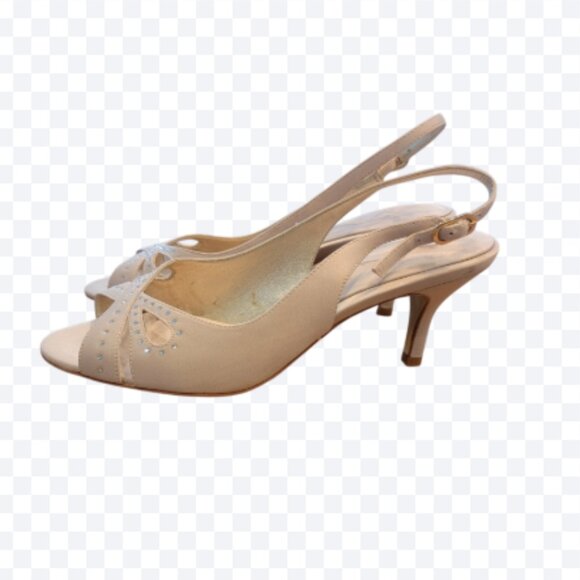 Nina Ricci Cream Satin Slingback Sandals w Rhinestone Accent Open Toe - Picture 3 of 15
